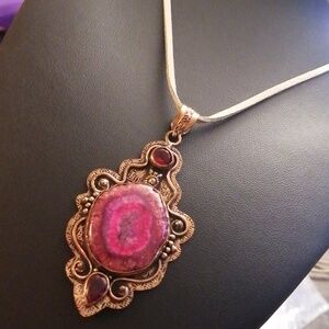 Solar Quartz Copper Pendant On Tan Suede Cord Unisex Necklace 25" Long